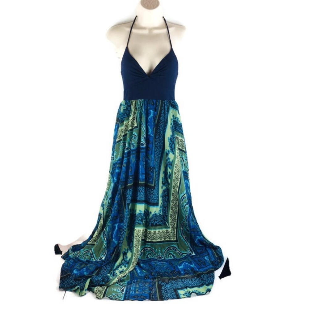 Forever navy blue and green maxi dress size EUC